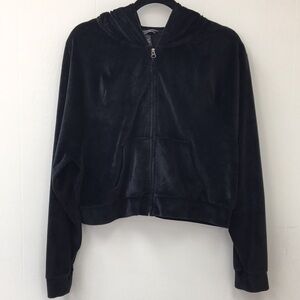 Victoria's Secret Velvet Black Crop Zipper Hoodie Size M EXCELLENT Condition